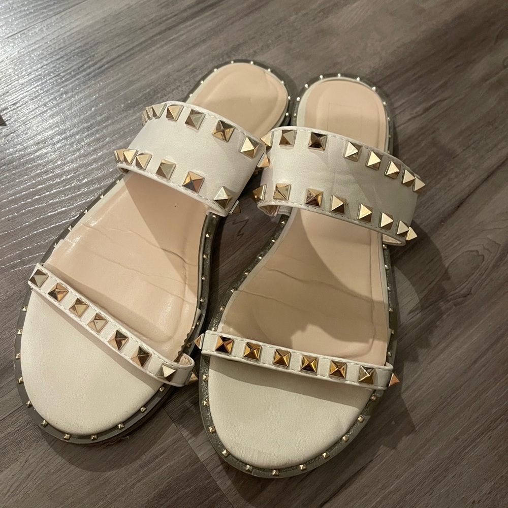 Vici Gold Studded Cream Sandals